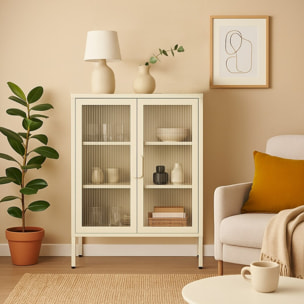 Vetrina in metallo 2 ante con ripiani 80x38x100h cm avorio - Pop