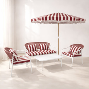 Ensemble salon de jardin en acier + parasol blanc et coquelicot positano
