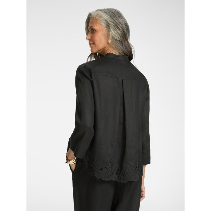 Elena Mirò - Camicia in lino con ricami - Nero