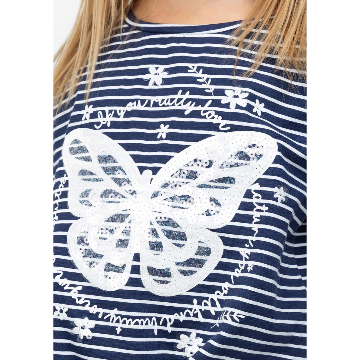 Camiseta Nudo De Niña Mariposa En Azul Marino