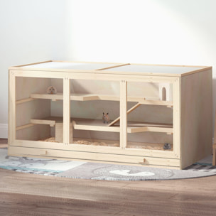 Cage pour hamster 2 étages dim. 115x57x55cm toit ouvrable fenêtres cabane 2 échelles plateau déjection bois