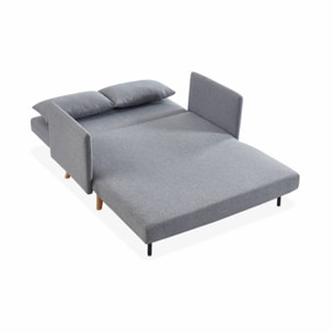 Canapé convertible en tissu - Panam - 2 places scandinave. pieds bois clair. gris clair. banquette. dossier inclinable