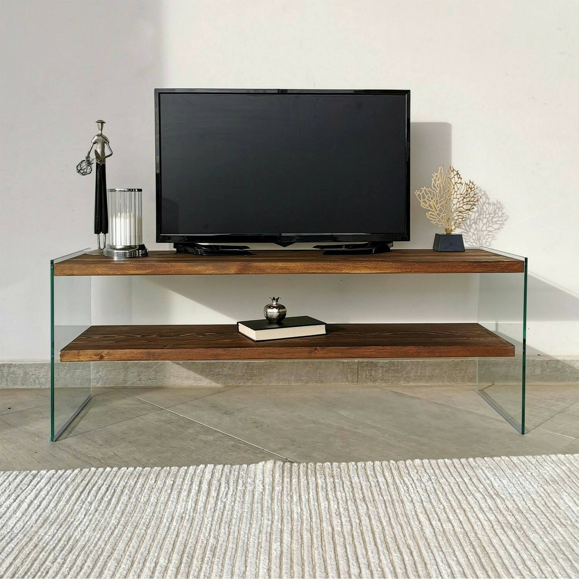 Mobile porta TV Dpianc, Credenza da soggiorno, Armadio basso per TV, Base parete attrezzata, 120x35h45 cm, Noce