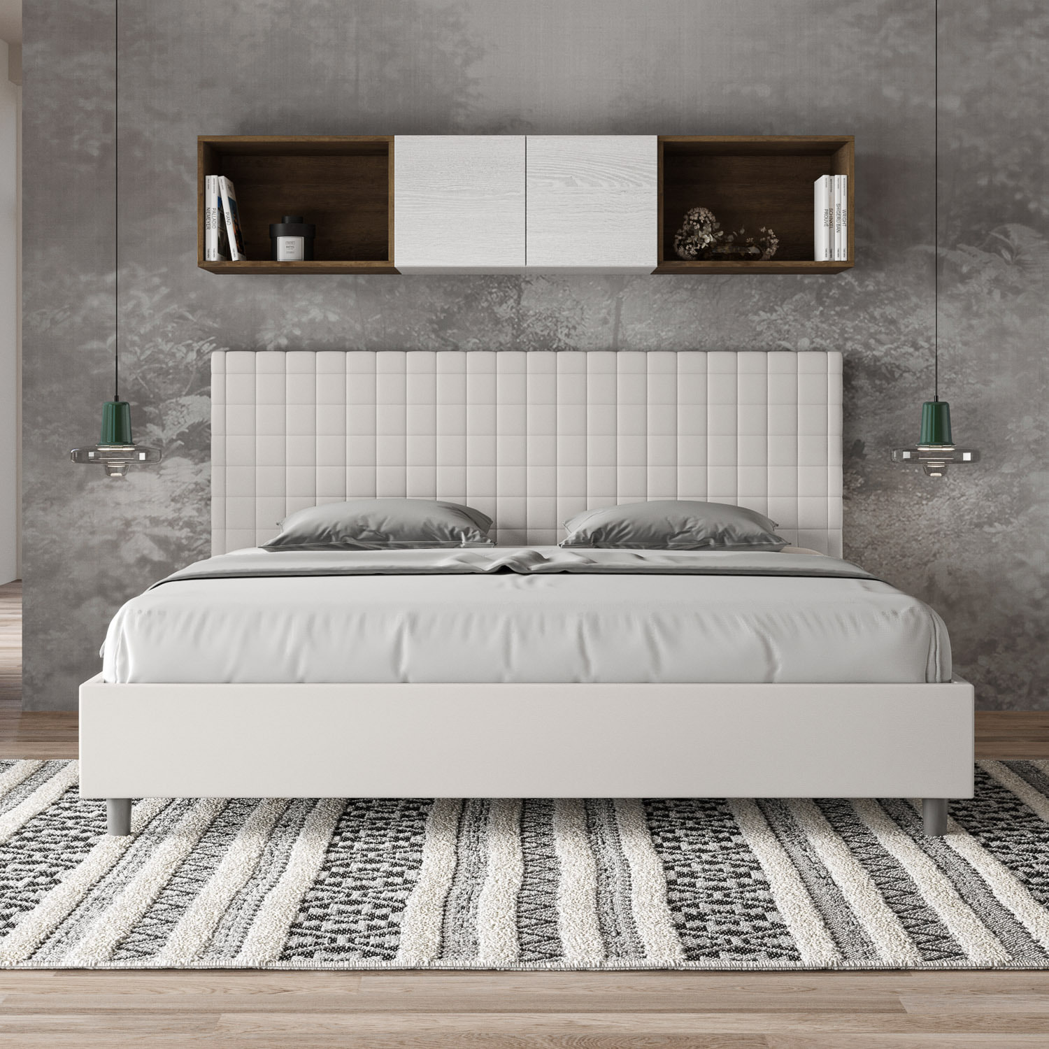 Letto matrimoniale king size senza rete imbottito 180x210 similpelle bianco Sunny