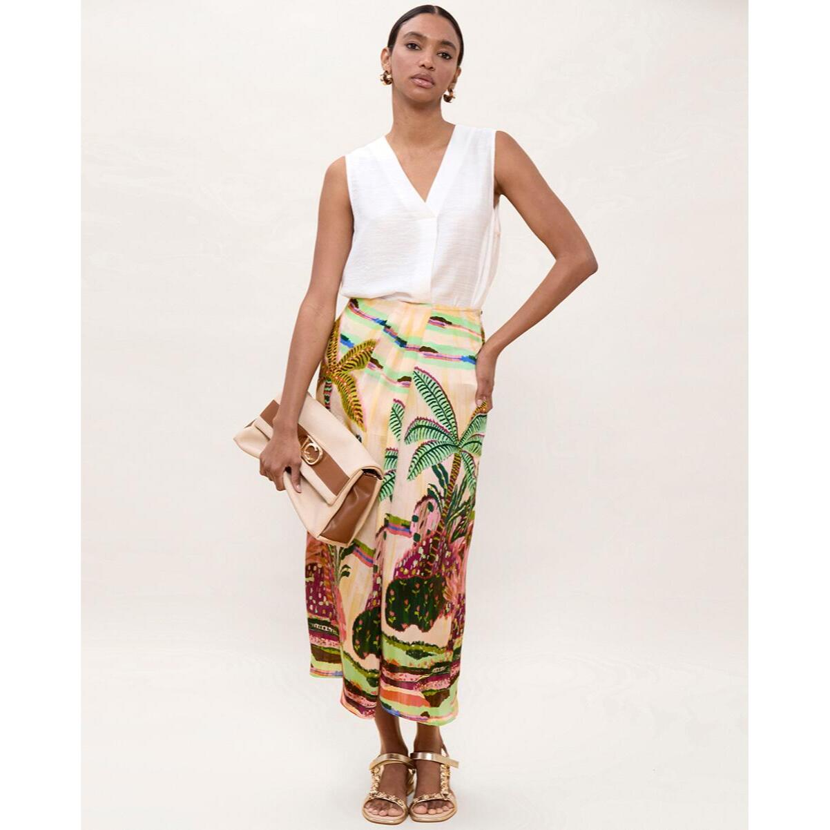 Gonna con stampa di palme multicolore