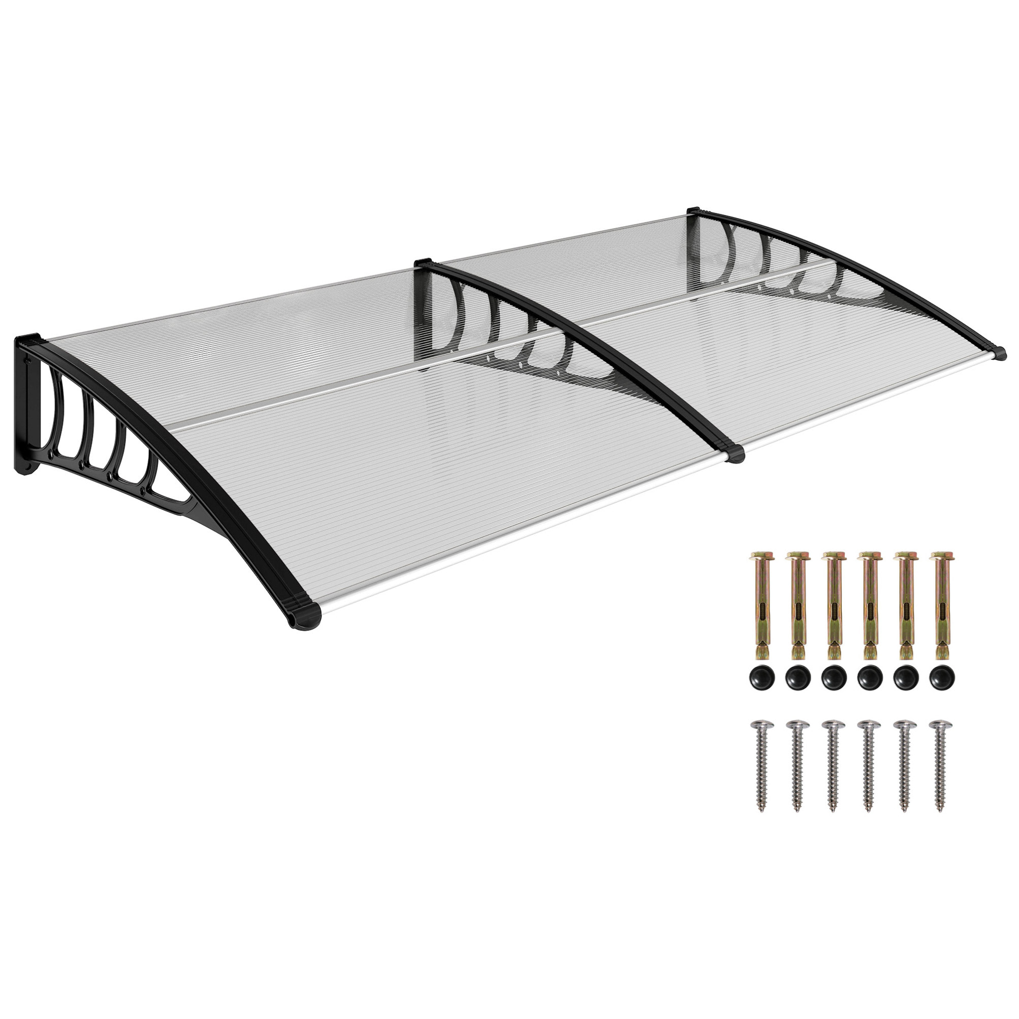 Marquesinas Exterior para Puertas y Ventanas 200x96x27 cm Tejadillo de Protección contra Sol y Lluvia con Soporte de Aleación de Aluminio PP Policarbonato Transparente
