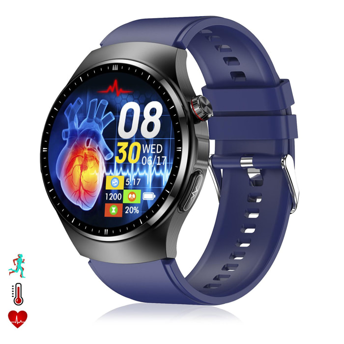 DAM Smartwatch TK25. ECG , glucosa en sangre, ácido úrico y lípidos, IMC grasa corporal, temperatura, O2 y tensión. 5,4x1,2x4,7 Cm. Color: Azul Oscuro