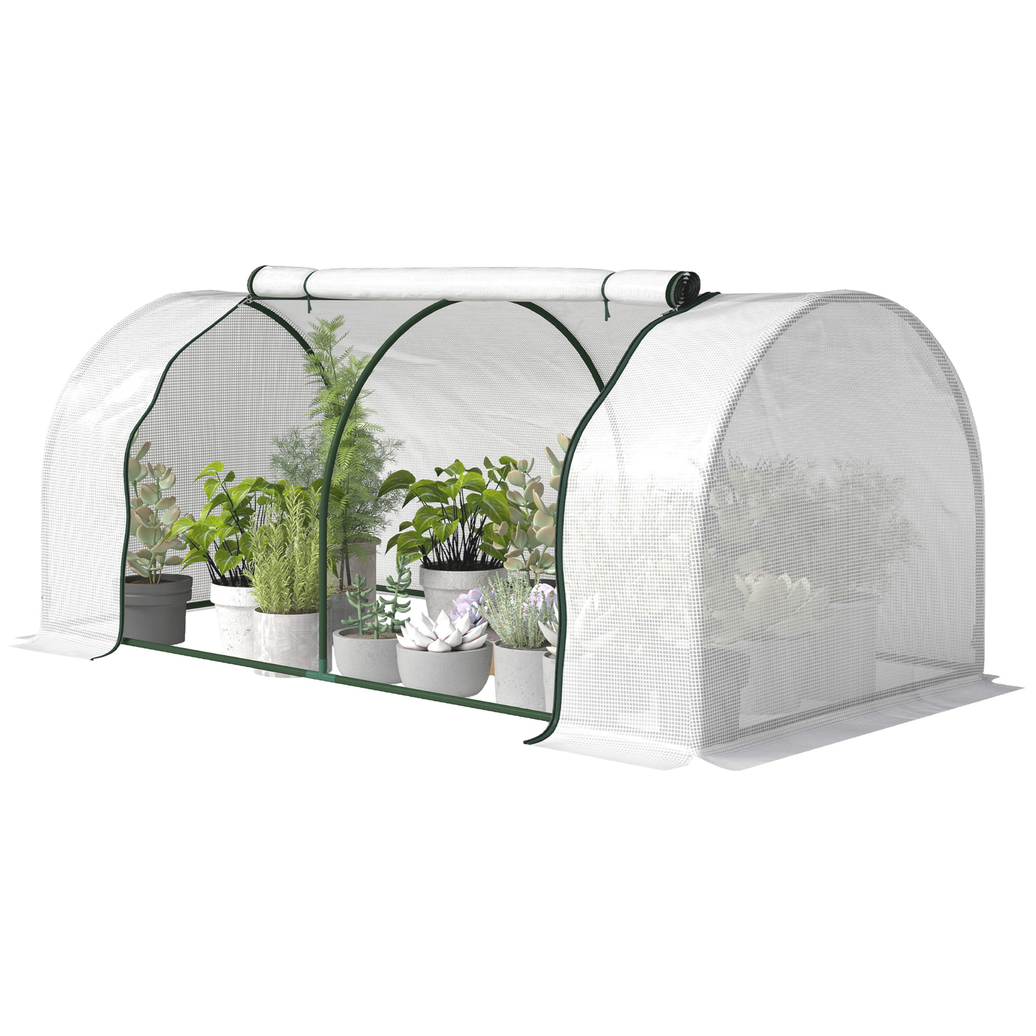 Serre tunnel porte zippée enroulable bâche imperméable acier blanc