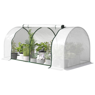 Serre tunnel porte zippée enroulable bâche imperméable acier blanc