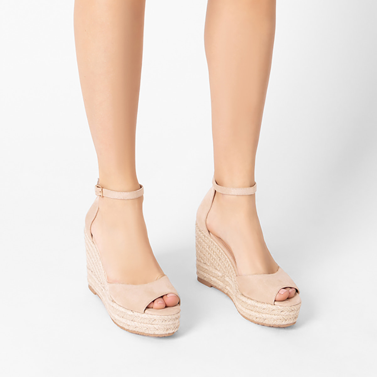 Zeppe donna beige in microfibra