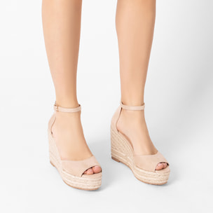Zeppe donna beige in microfibra