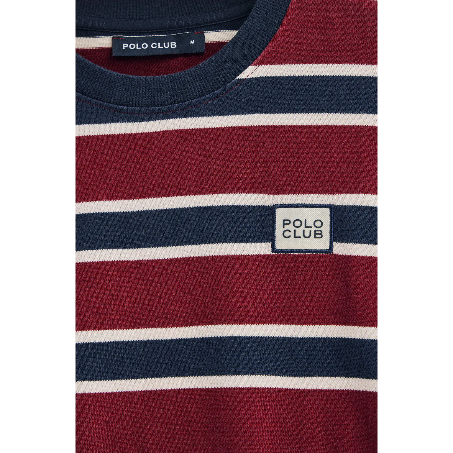 Camiseta granate y azul de rayas con logo engomado Polo Club
