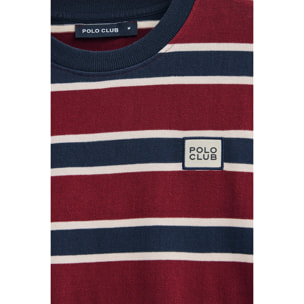 Camiseta granate y azul de rayas con logo engomado Polo Club