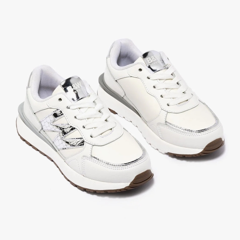 Zapatillas Deportivas Casual en Blanco con Logo Metalizado B&W