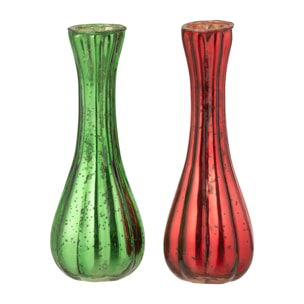 J-Line vase Soli - verre - rouge/vert - large - 2 pcs