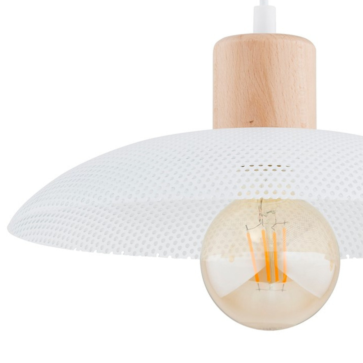 Lampada a sospensione KOBE 3 in acciaio bianco opaco e legno