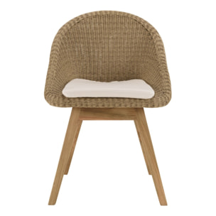 KALLY - Ensemble de jardin, table rectangle en bois teck recyclé et rotin synth. 6 pers