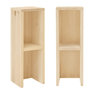 Pack 2 mesitas de noche o auxiliares de madera maciza en tono natural 60x20cm Alto: 60 Largo: 20 Ancho: 20