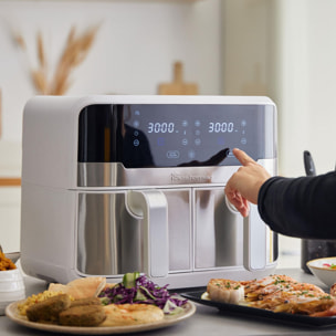 MasterPro Rocket Duo 900 Freidorade aire Color Blanco de 9 L y 2400W, Pantalla LED Táctil y Cesta Antiadherente 11 Funciones