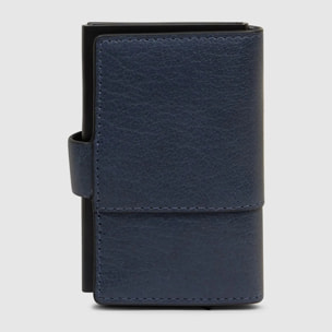 Piquadro Portacarte automatico in metallo e pelle, schermato con protezione RFID