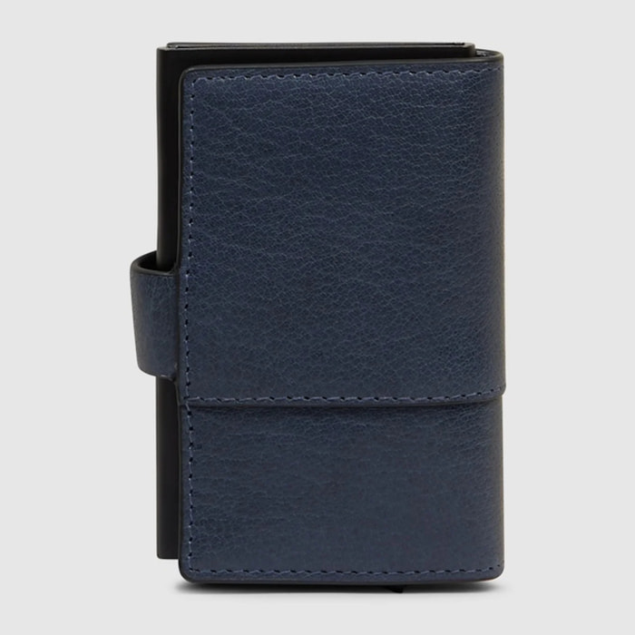 Piquadro Portacarte automatico in metallo e pelle, schermato con protezione RFID