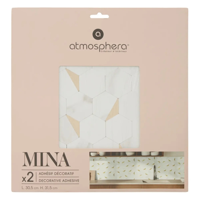 Lot de 2 stickers muraux Mina 31x30cm hexagones blancs