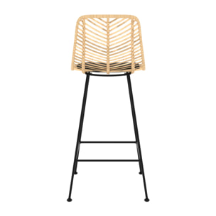 Lot de 2 chaises pour îlot central 66 cm en rotin naturel et noir - Tamara