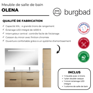 Meuble double vasque 120 cm BURGBAD Olena chêne clair + miroir + colonne