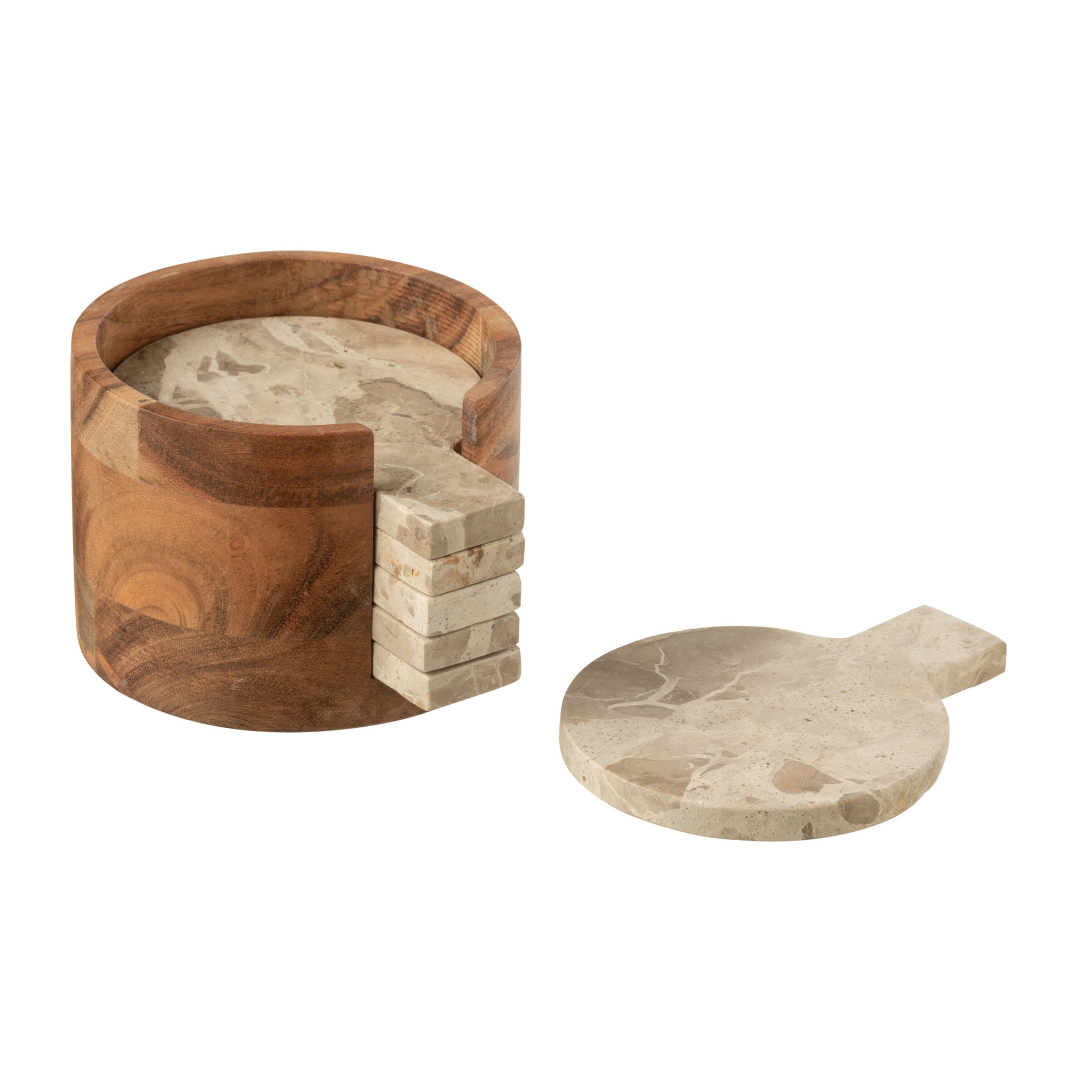 J-Line dessous de verre Rond Marbre - pierre - beige/or - boîte de 4