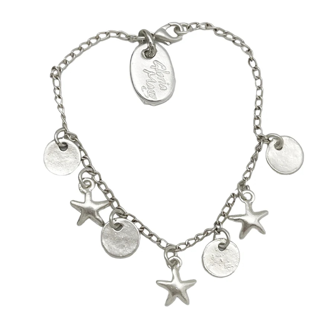 Conjunto estrella, pulsera charms y pendiente aro en plata chapado