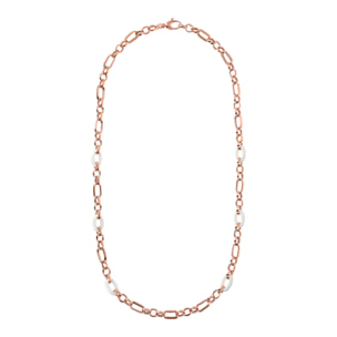 Collana Lunga Catena Figaro con Maglie Ovali in Agata Bianca