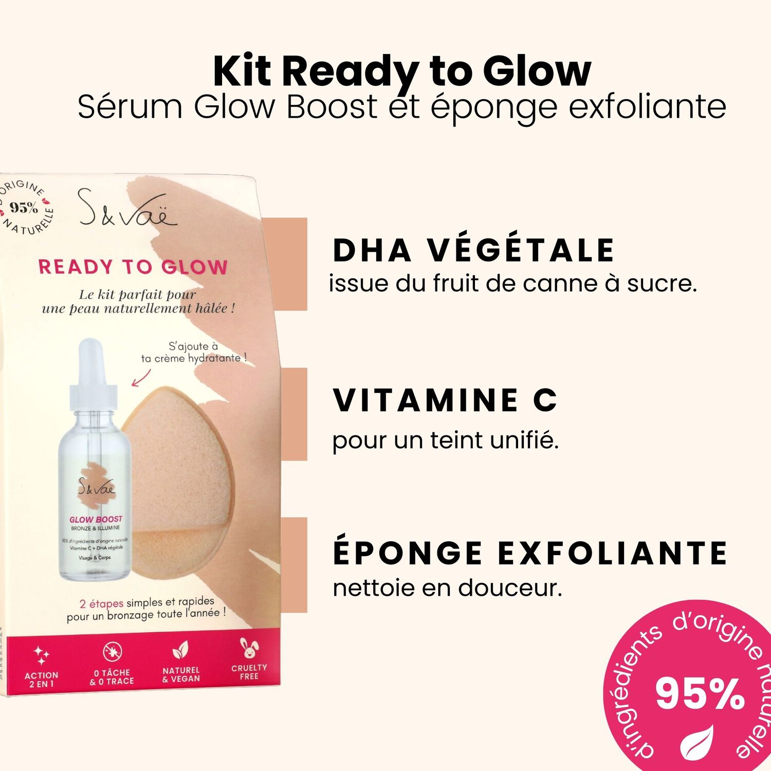 Ready To Glow - Kit Sérum Autobronzant 30 ml + Eponge Exfoliante visage