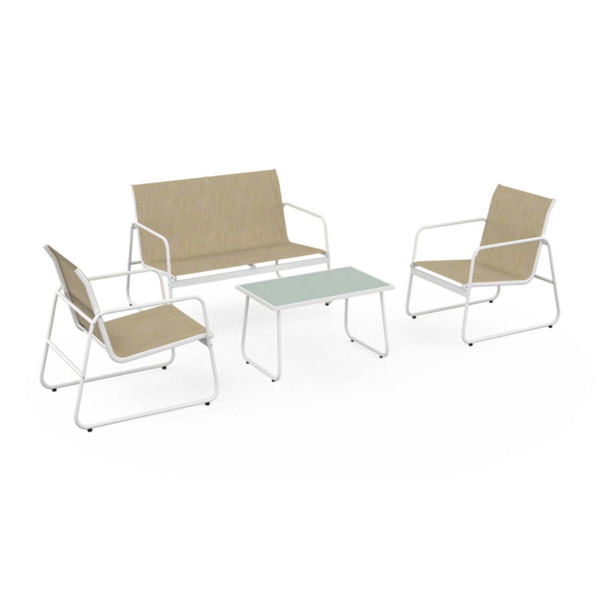 Salon de jardin 4 places en textilène blanc et beige