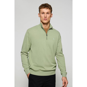 Maglione verde giada con cerniera e ricamo Rigby Best