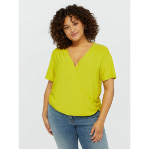 Fiorella Rubino - Camiseta cruzada por delante con bordados - Amarillo