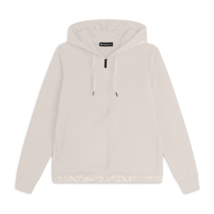 Felpa comfort fit con zip e cappuccio decorato da stampa