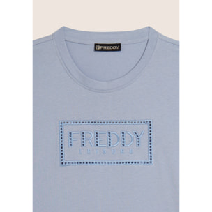 T-shirt con Maniche ad Aletta e Logo Ricamato