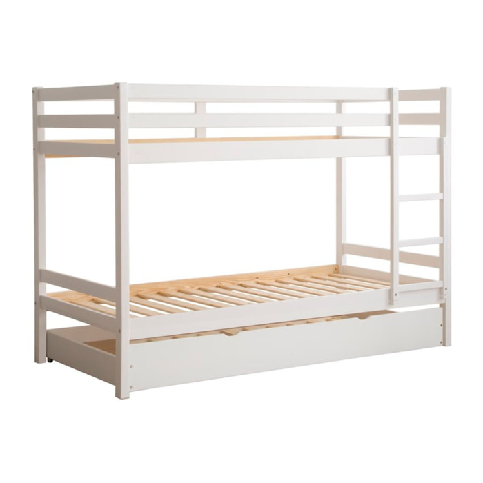 Lit superposé Kivu -bois de pin-couleur laqué blanc mat 205 x 144 x 101 cm
