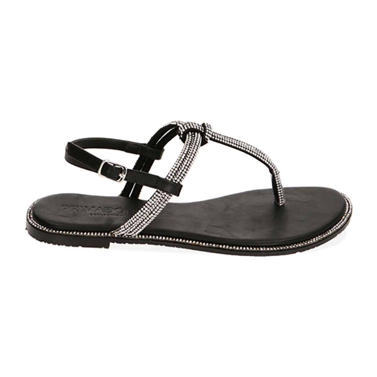 Sandalias tanga negras con pedrería