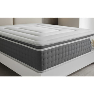 Ensemble Matelas Vingt-Six PLUS - 26cm - Ressorts ensachés et mémoire de forme - Effet nuage - Sommier Tapissier Blanc
