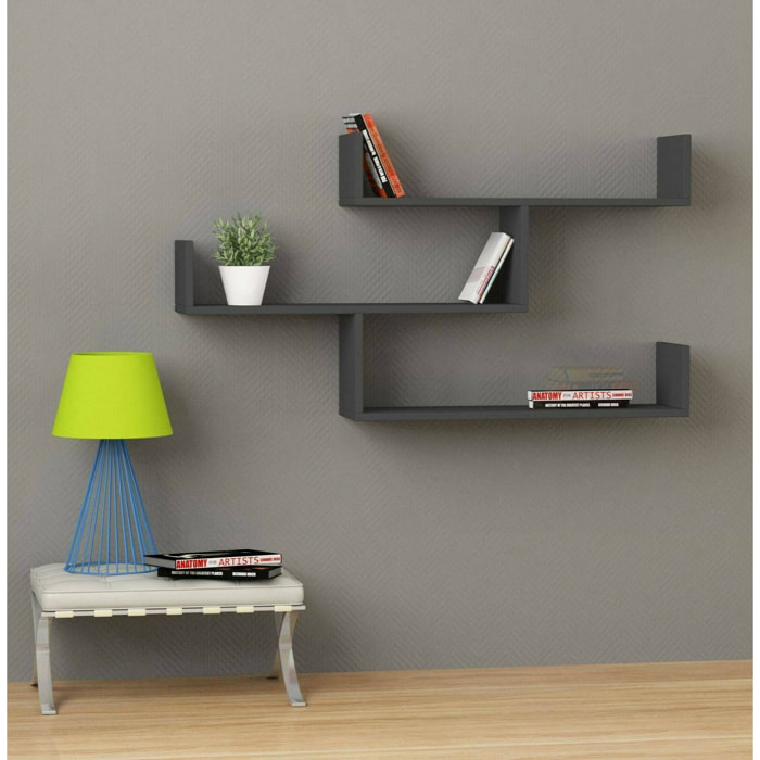 Mensola Amang, Scaffale, Ripiano a muro, Scaffalatura multiuso, 122x22h67 cm, Antracite
