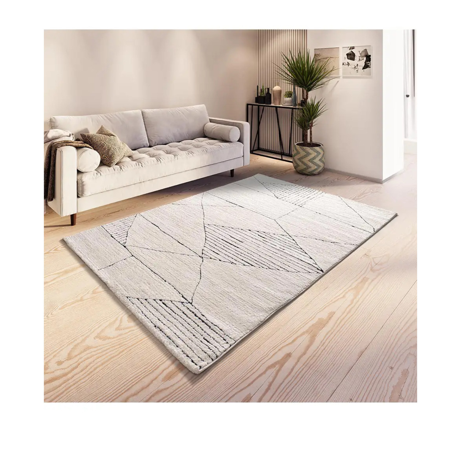 TURIN Alfombra étnica con relieve en blanco y negro, varias medidas disponibles