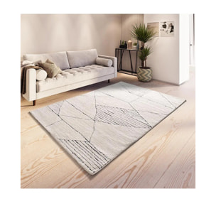 TURIN Alfombra étnica con relieve en blanco y negro, varias medidas disponibles