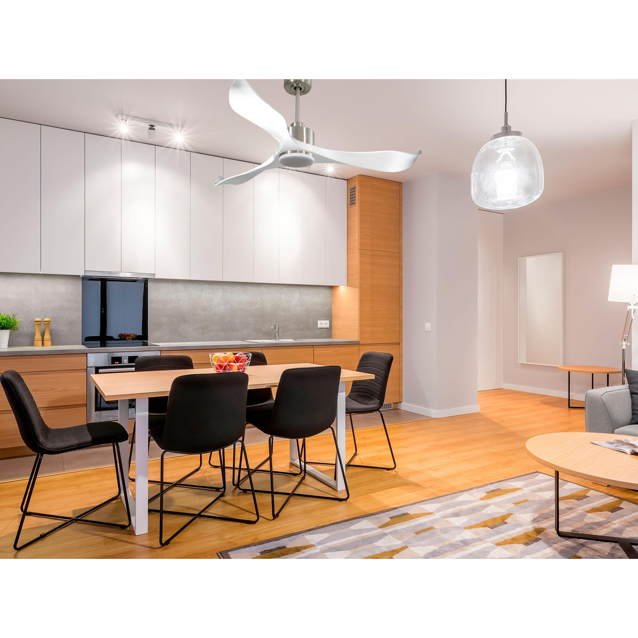 Ventilador de techo Reversible Termostato Dimable Wifi Motor DC Techos Inclinados Mando a Distancia Luz tres tonos Adaptador 2/3 Aspas Hypersilence Memoria VirginD132C03LED65037 PURLINE