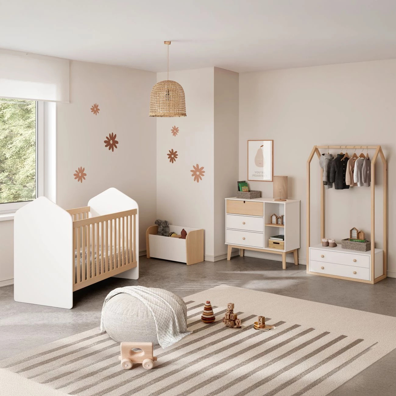 Perchero juvenil con 2 cajones en blanco y oak soft 80x170 cm Misty Breeze Blanco - Oak Soft