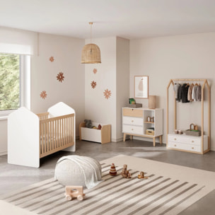Perchero juvenil con 2 cajones en blanco y oak soft 80x170 cm Misty Breeze Blanco - Oak Soft