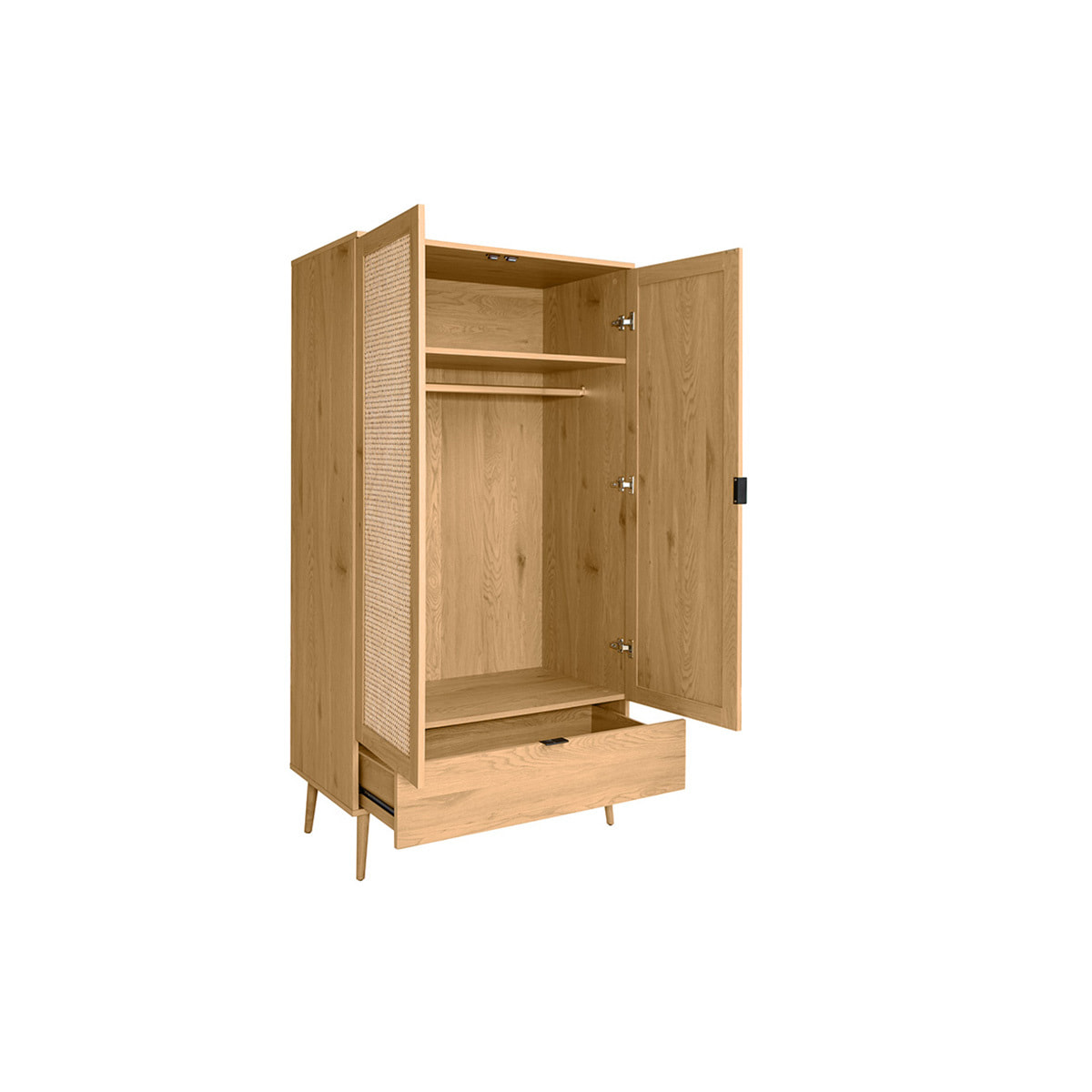 Armoire finition bois clair, cannage en rotin et métal noir L100 cm MANILLE
