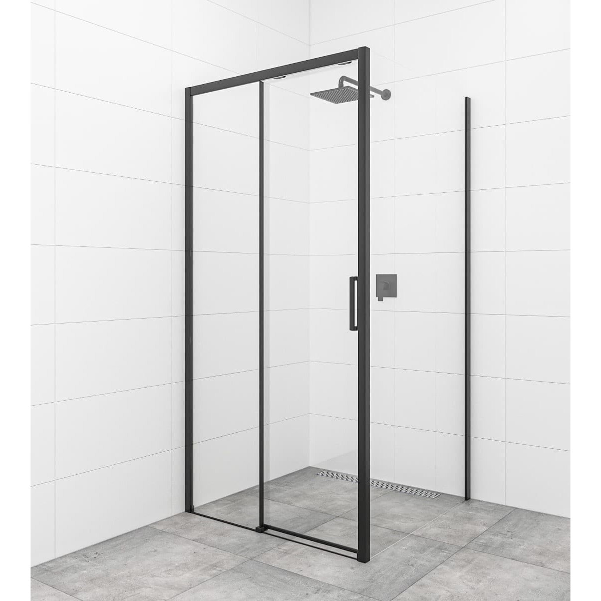 TEX BB ensemble porte coulissante/paroi 110x90cm anticalcaire avec profilés noir mat (SIKOTEXDBB110S90C)