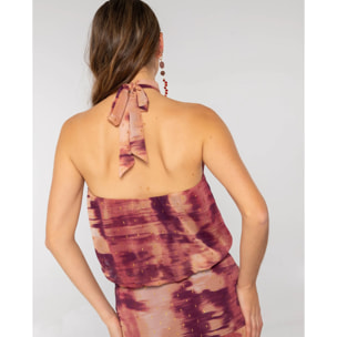 Blusa de mujer cuello halter y bajo abullonado