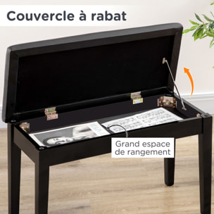 Banquette tabouret siège pour piano avec coffre de rangement pied bois hévéa revêtement synthétique noir